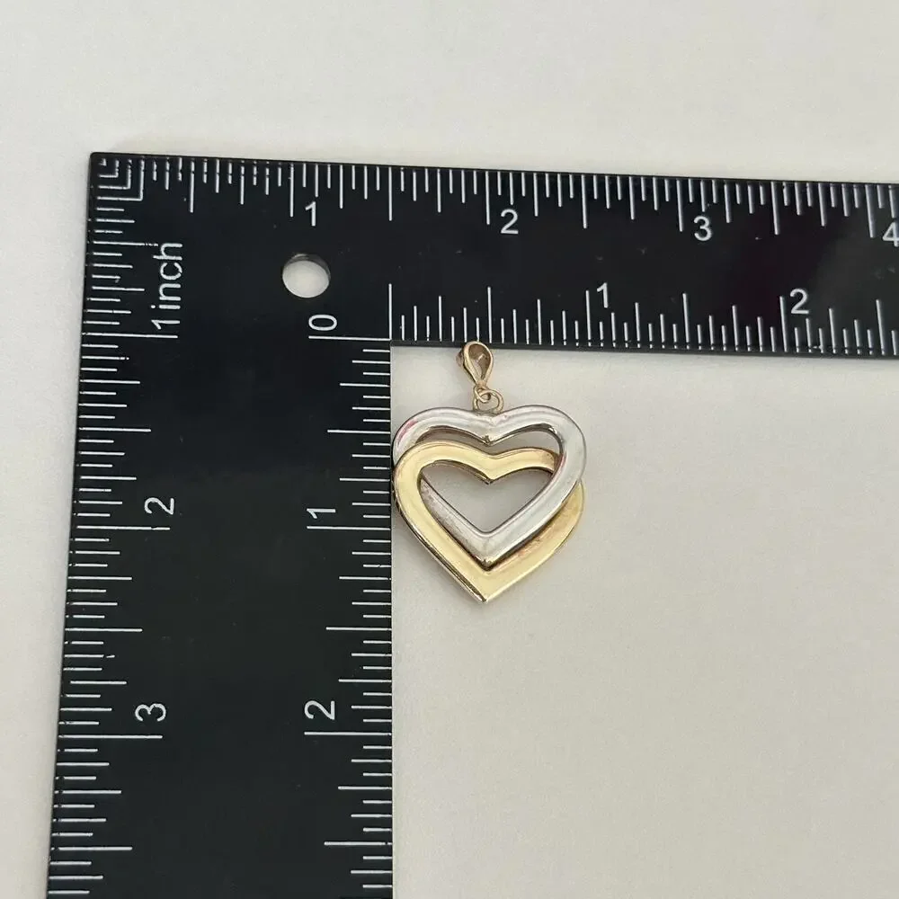 14K Yellow & White Gold Two Tone Double Interlocking Hearts Pendant